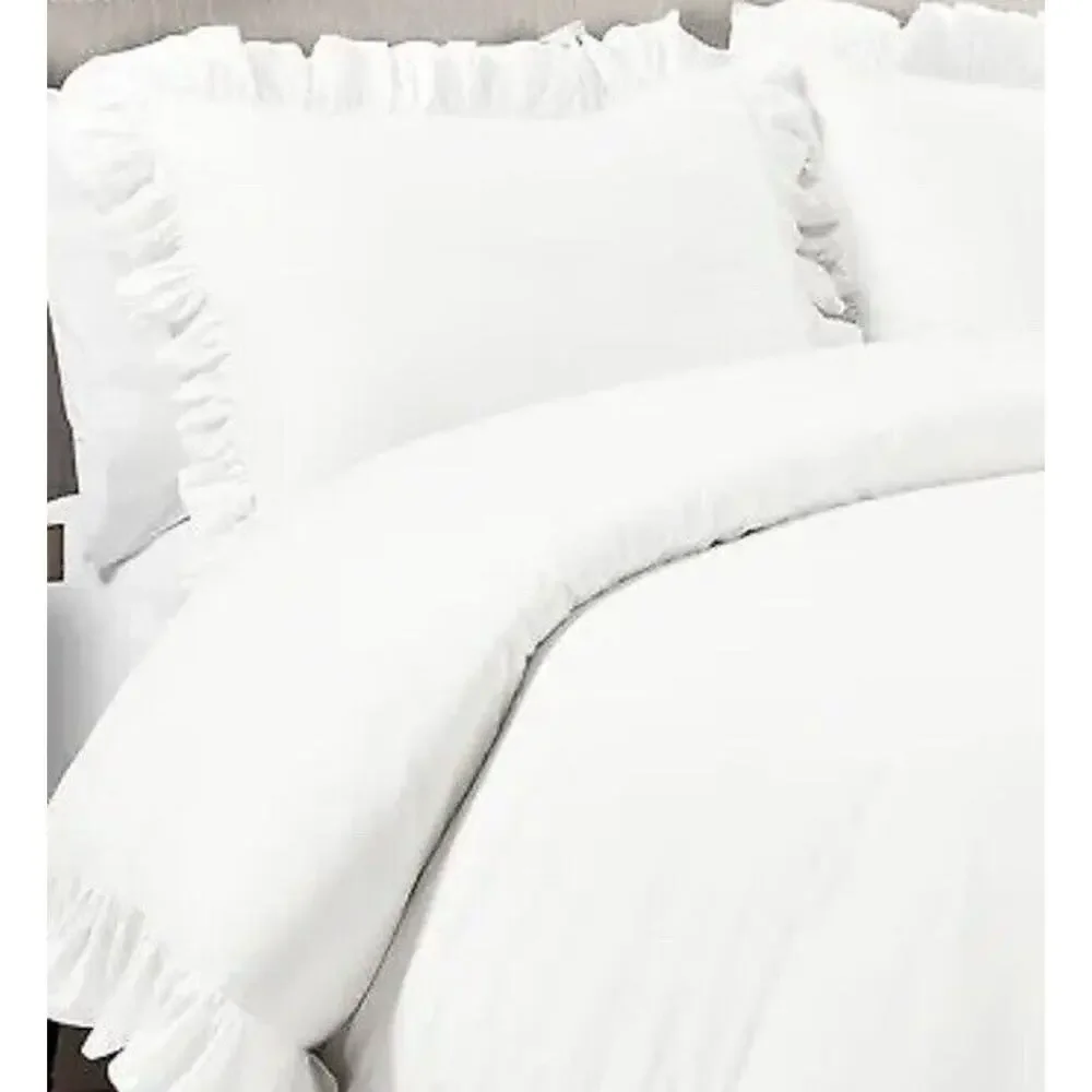 Lush Decor Reyna Cotton Duvet Cover Set White Ruffle Comforter Shabby King